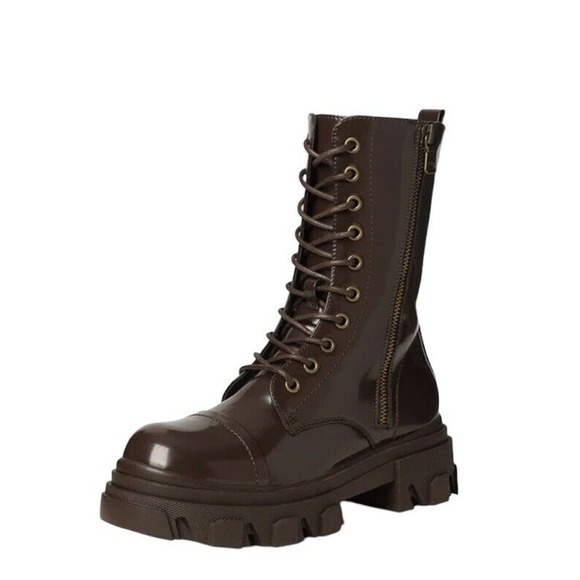 Dream Paris Woman's Chunky Combat Boots Mid Calf Low Heel Lace Up‎ Sz 9.5 - Picture 1 of 3